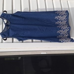 Vision Apparel sz 10 Sleeveless Denim Floral Print U neck dress with back zip…